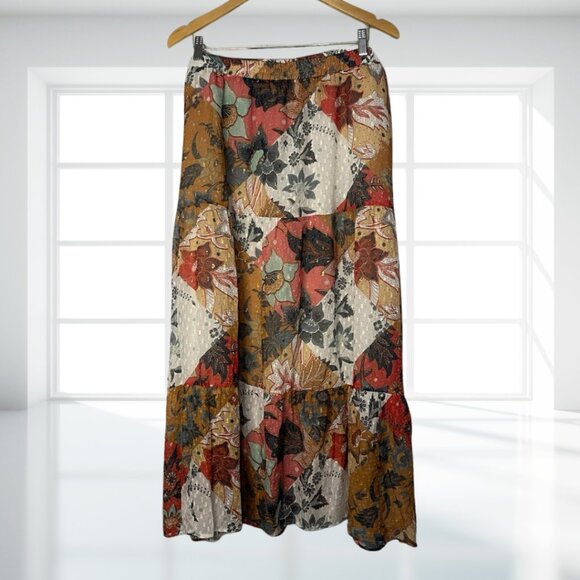 Johnny Was Jade Stephanie XL Tiered Boho Maxi Skirt Patchwork L79921 Silk Blend - Picture 2 of 13